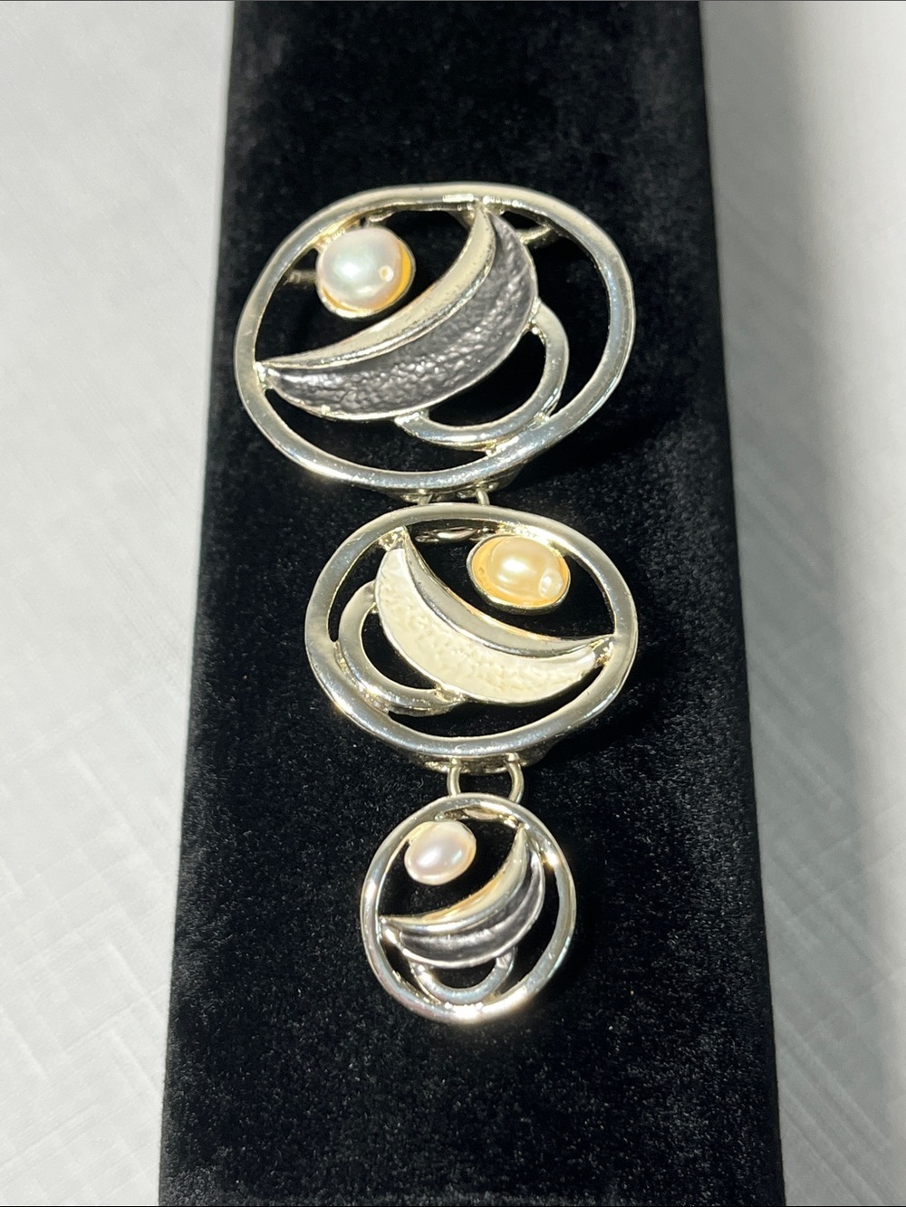 Vintage Silver Pearl Drop Pendant. Three tiers. 
Unique. Bold. Feminine